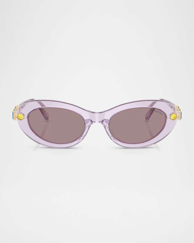 SK6042 Crystal-Embellished Acetate Oval Sunglasses